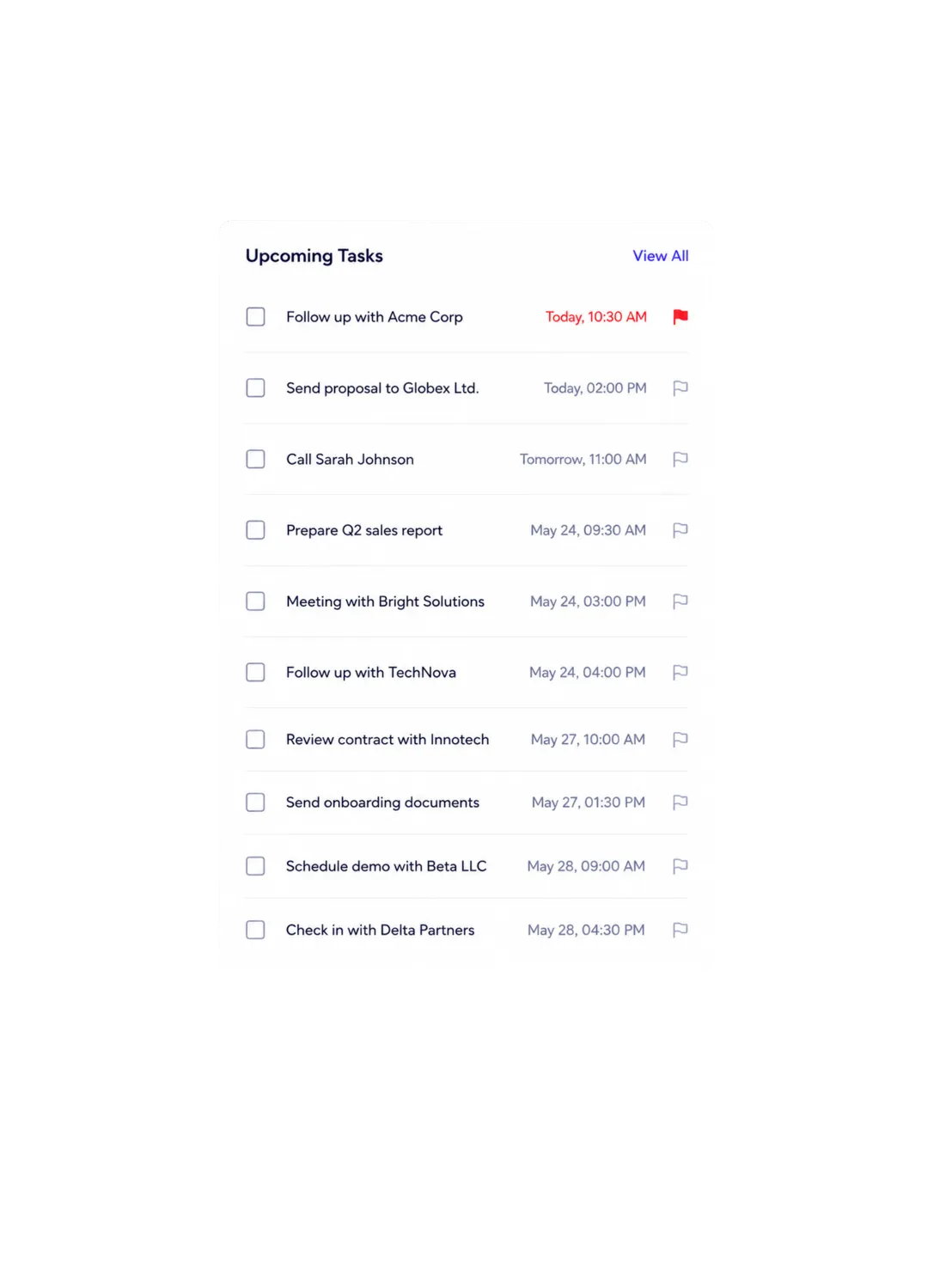 Amaal CRM upcoming tasks