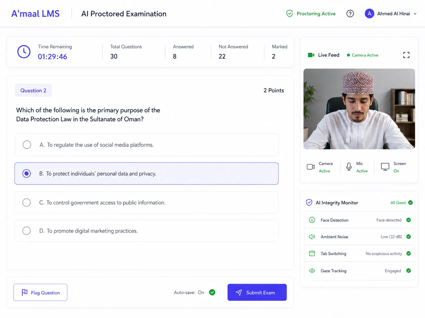Amaal AI-proctored examination