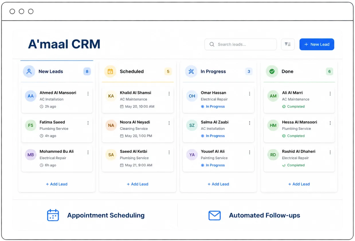 A'maal CRM lead pipeline board