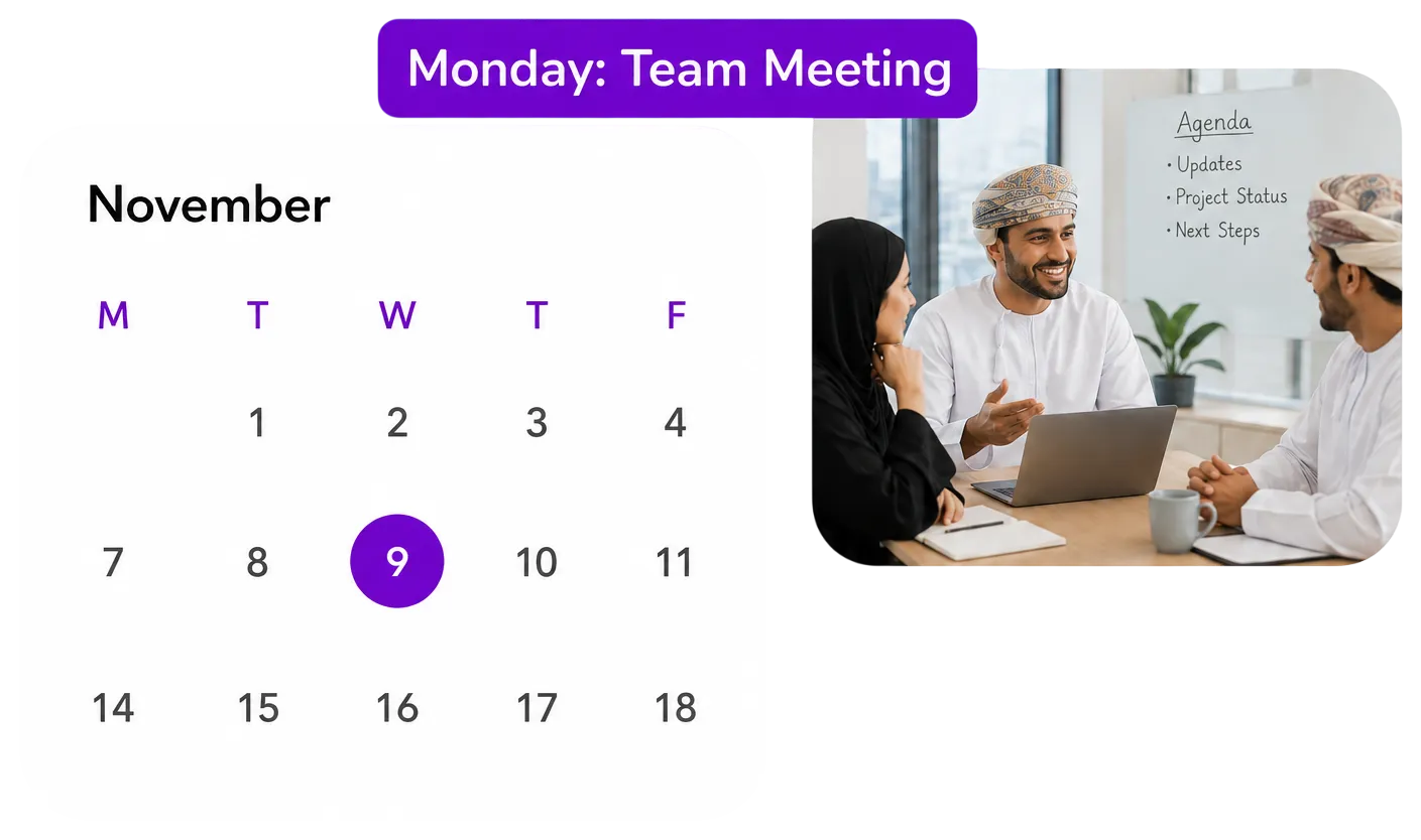 Amaal team calendar and meeting reminders